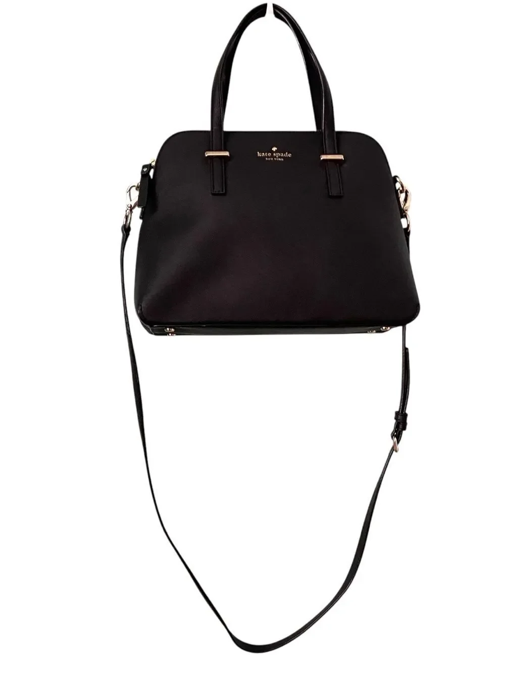 kate spade Black Leather Dome Satchel with Crossbody Strap
